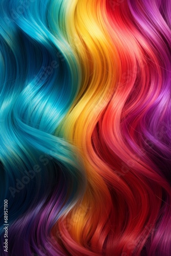 Shiny colored in rainbow style curly hair, lgbtq pride concept.