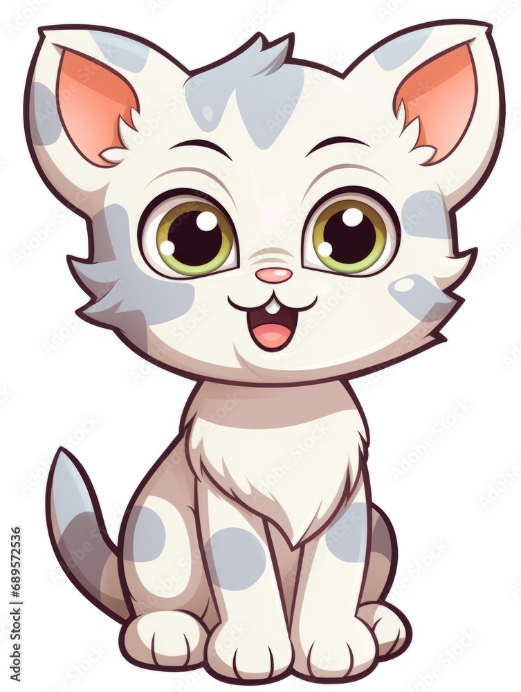 Funny Kitten sticker in cartoon style on white background isolated, AI Funny Kitten sticker in cartoon style on white background isolated, AI