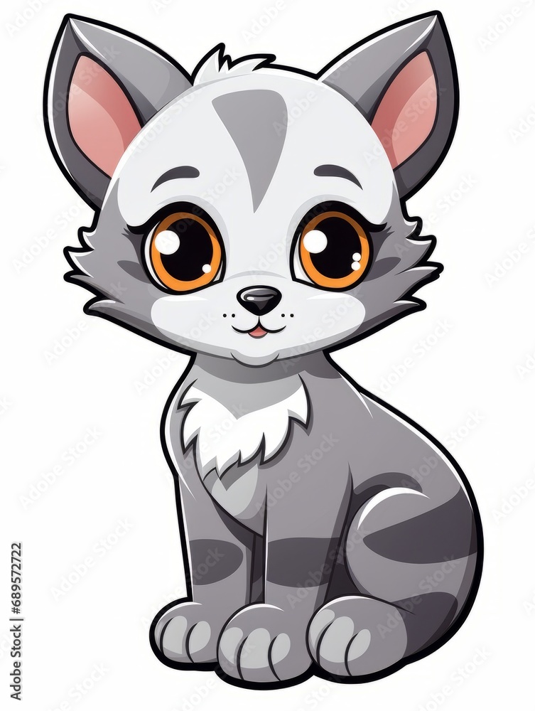 Funny Kitten sticker in cartoon style on white background isolated, AI Funny Kitten sticker in cartoon style on white background isolated, AI