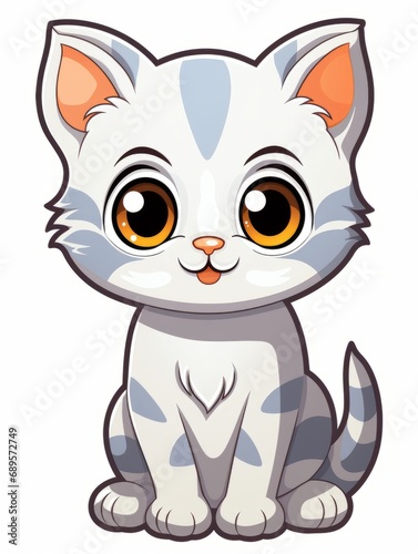 Funny Kitten sticker in cartoon style on white background isolated, AI