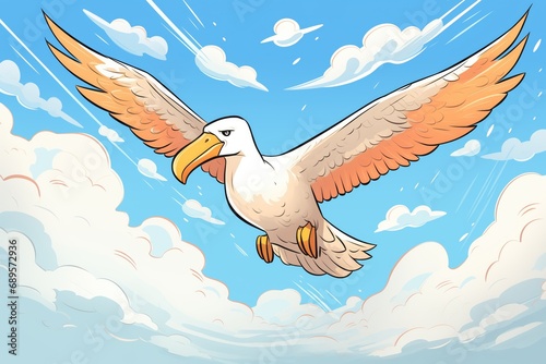 albatross in full wingspan against bright clouds © stickerside