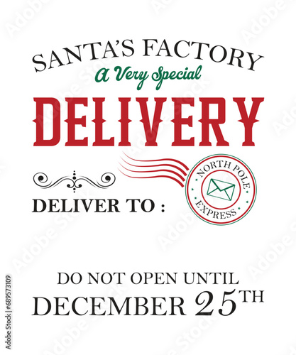 Santa's Special Delivery Christmas Gift Bag North Pole vintage Santa sack Design on white Background