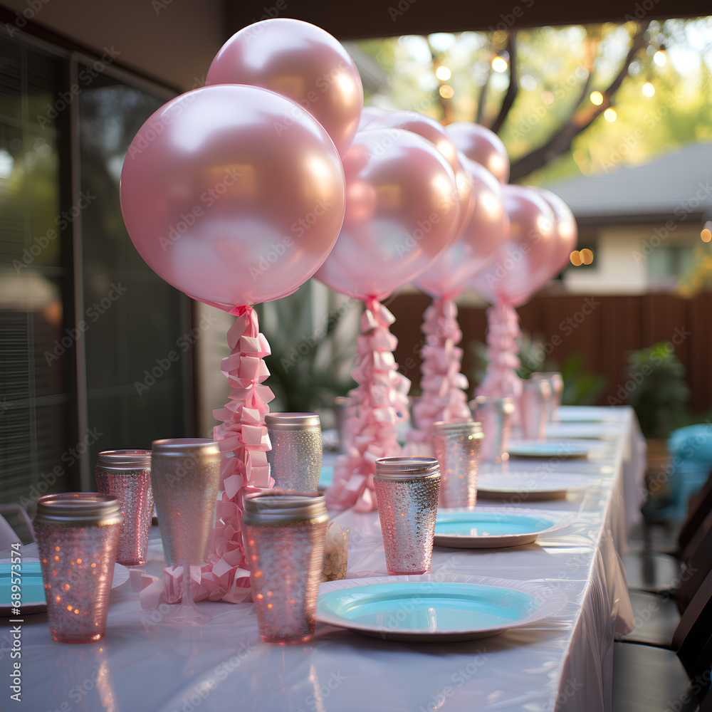 Obraz premium Dining table for a party. Pink decor.