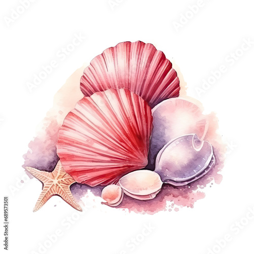 Transparent seashells decoration clipart composition background