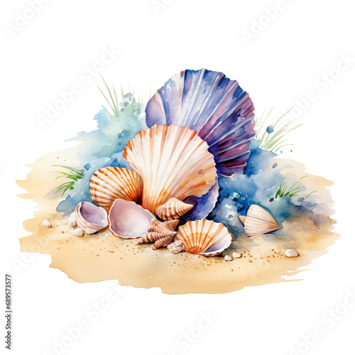 Transparent seashells decoration clipart composition background
