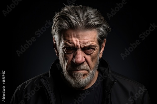 A senior man with a furious and irritated expression, conveying a mix of emotions in a studio portrait. © Andrii Zastrozhnov