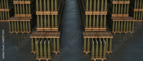 Stacked Pallets of Freshly Manufactured Artillery Shells