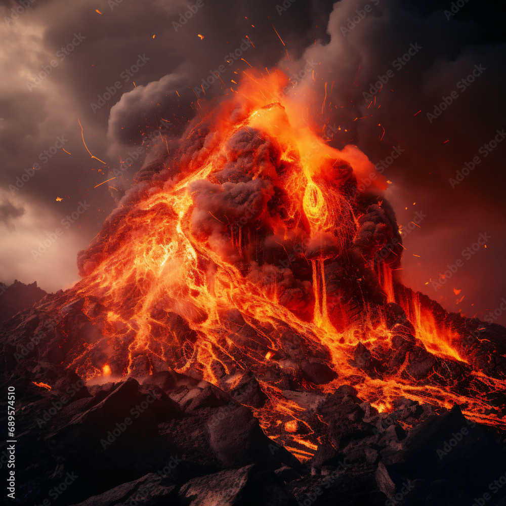 Lava erupting from a volcano