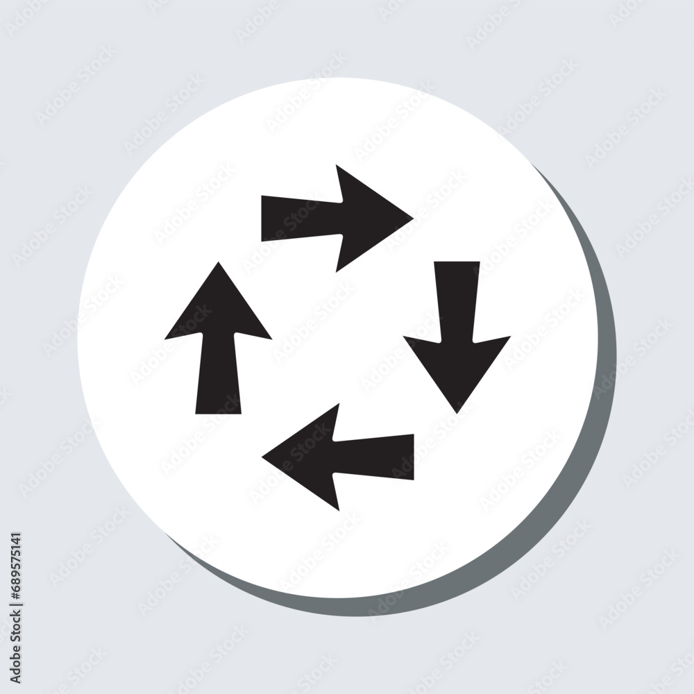 Arrows in different directions icon vector. Four Arrows sign symbol in trendy flat style. Recycling vector icon illustration in circle isolated on gray background Arrows in different directions icon vector. Four Arrows sign symbol in trendy flat style. Recycling vector icon illustration in circle isolated on gray background