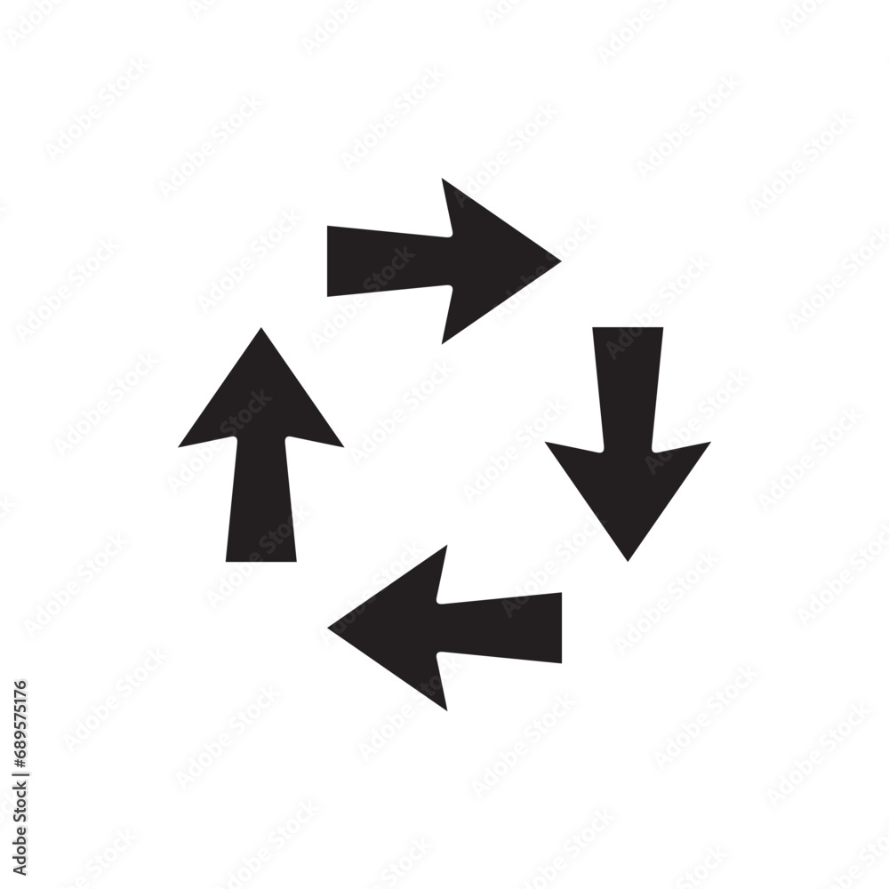 Arrows in different directions icon vector. Four Arrows icon sign symbol vector. Recycling vector icon illustration isolated on white background Arrows in different directions icon vector. Four Arrows icon sign symbol vector. Recycling vector icon illustration isolated on white background