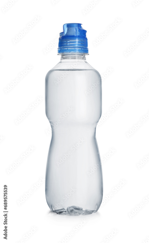 One plastic bottle with fresh water isolated on white One plastic bottle with fresh water isolated on white