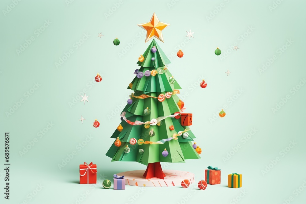 Obraz premium an origami christmas tree decorated with tiny paper ornaments