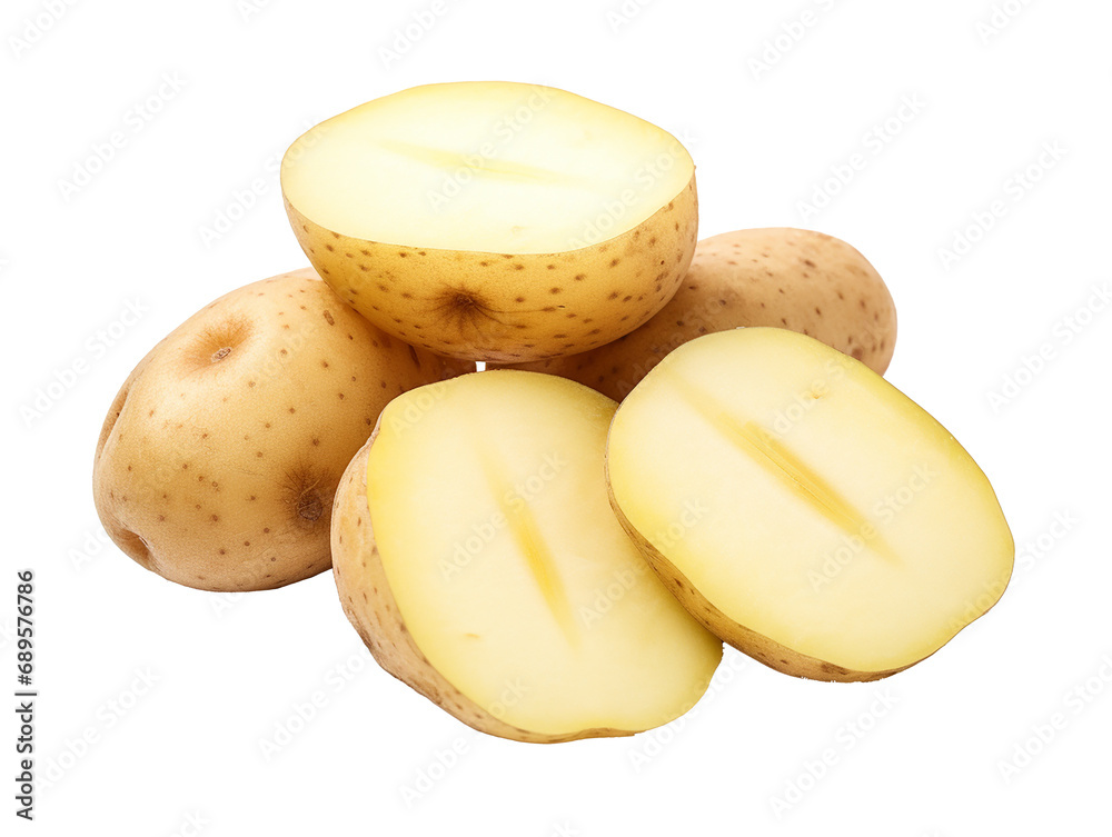 Sliced raw potato isolated on transparent. PNG files