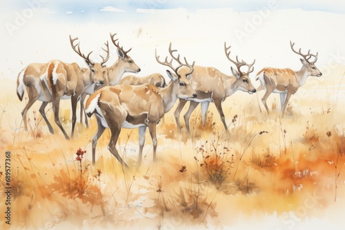 caribou herd grazing on tundra vegetation photo