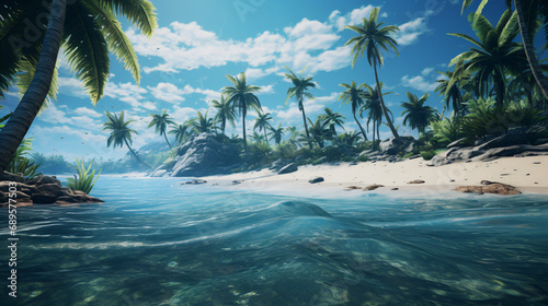 The ocean with water and palm trees