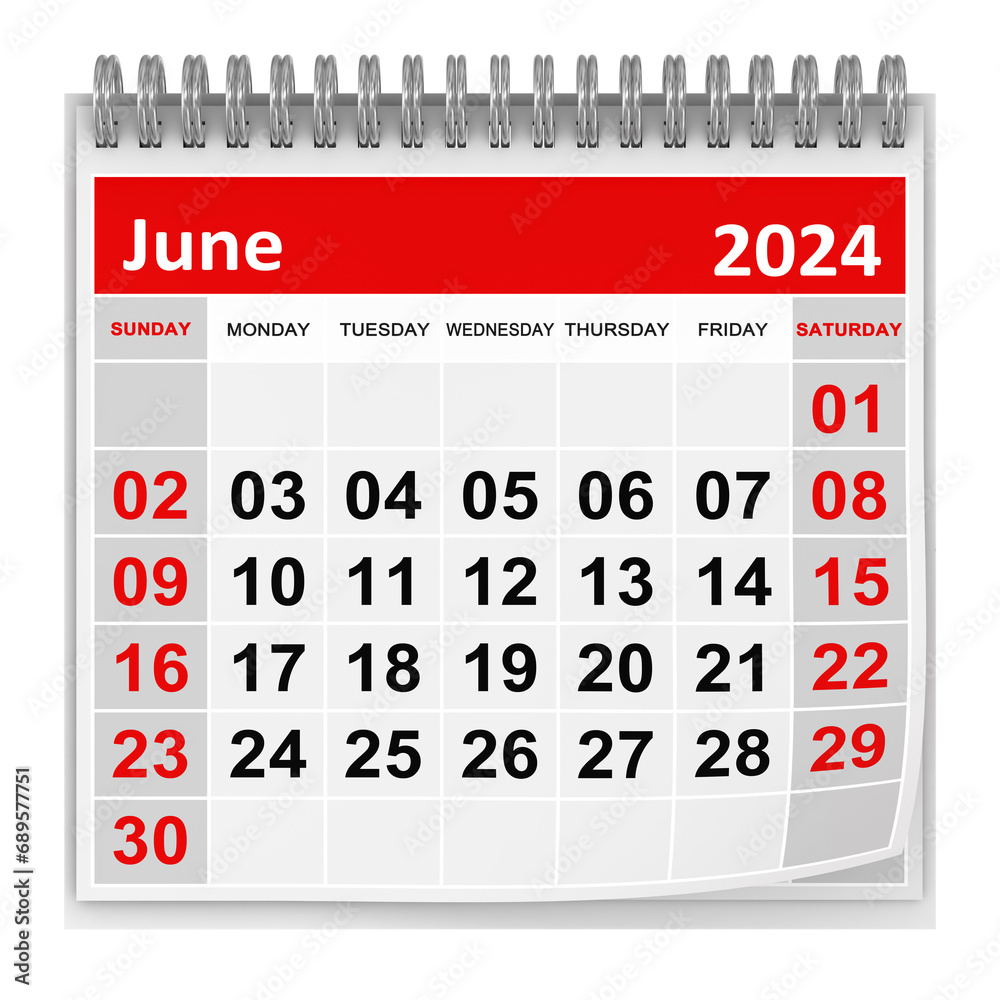 Calendar - June 2024 - obrazy, fototapety, plakaty 