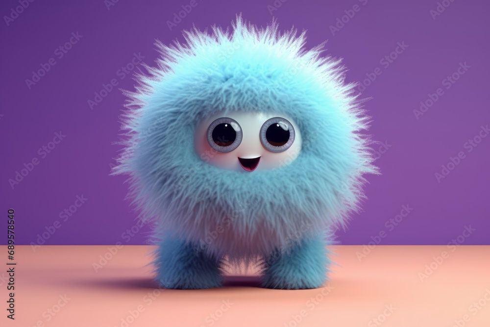 3d cute furry monster, 3d cartoon character, Generative AI