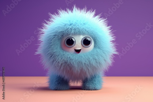 3d cute furry monster  3d cartoon character  Generative AI