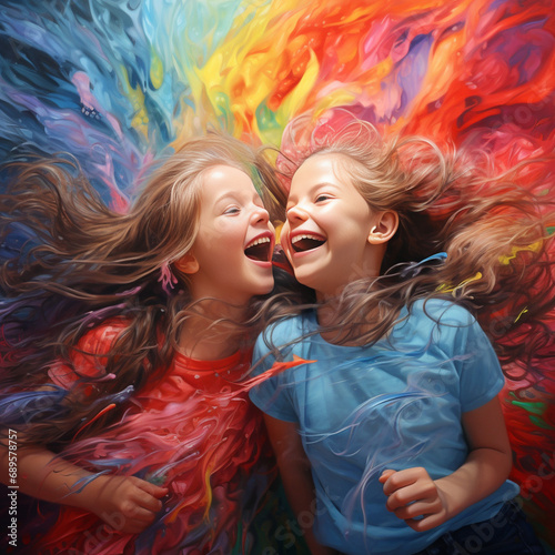 bambini felice sorridono in un esplosione di colori photo