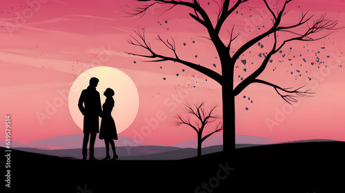 the background of valentine's day with a silhouette of a man and a woman