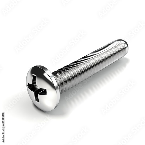 Metal screw on white background, isolated. Thread. Pin. Nut. Bolt. Screw thread. Gudgeon. Threading. Locknut. External screw. Set bolt. Worm. Fastener. Mounting hardware. Supporting. Bracing