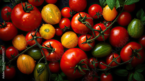 Top view of tomatoes, Ripe tomatoes of different variety,