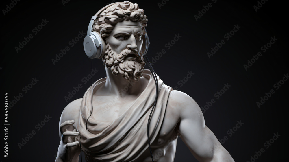 Greek man statue with MR headset