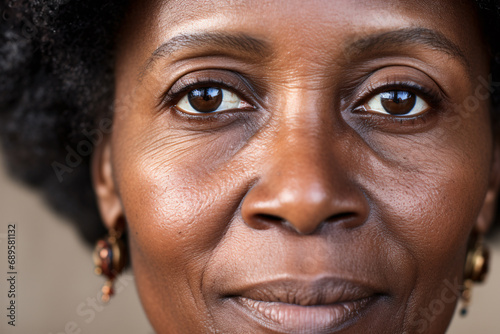 Close up of face of middle-aged black woman
