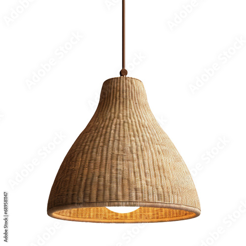 Rattan ceiling lamp, Bamboo, Elegant Wicker Ceiling lamp, light bulb isolated on transparent background PNG	