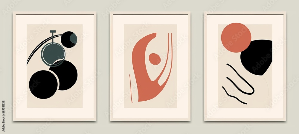 Set of minimalist posters with abstract organic shapes composition, Generative AI