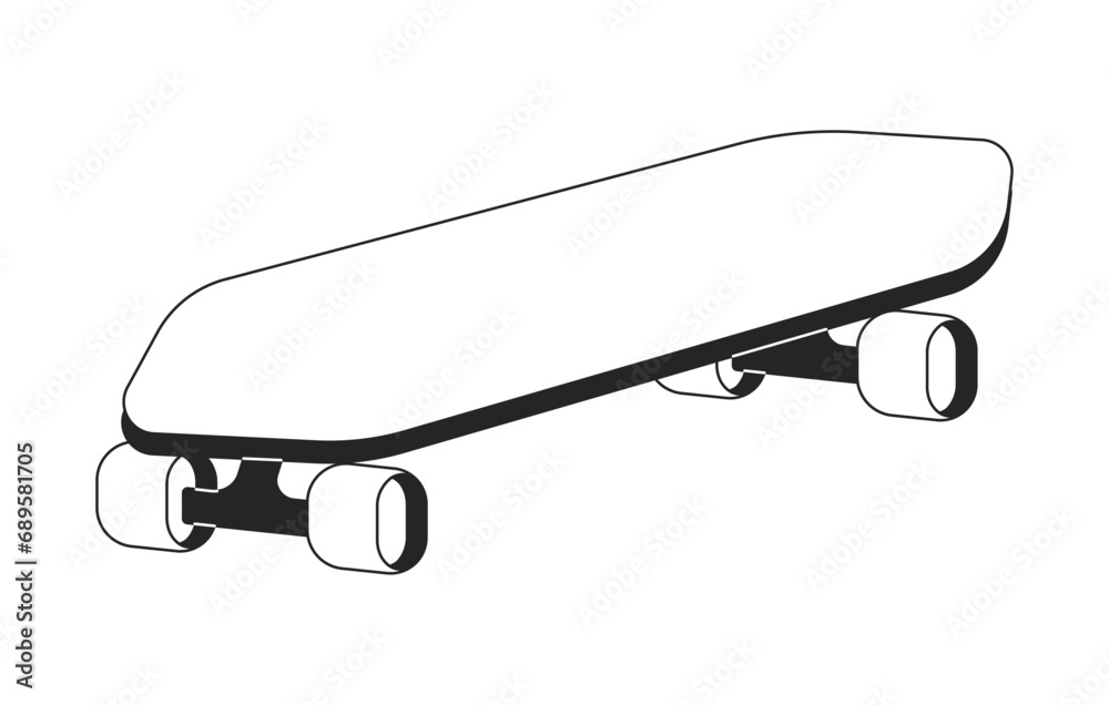 80s skateboard funky black and white 2D line cartoon object. Old fashioned sports equipment isolated vector outline item. Skateboarding leisure activity 90s vibes monochromatic flat spot illustration