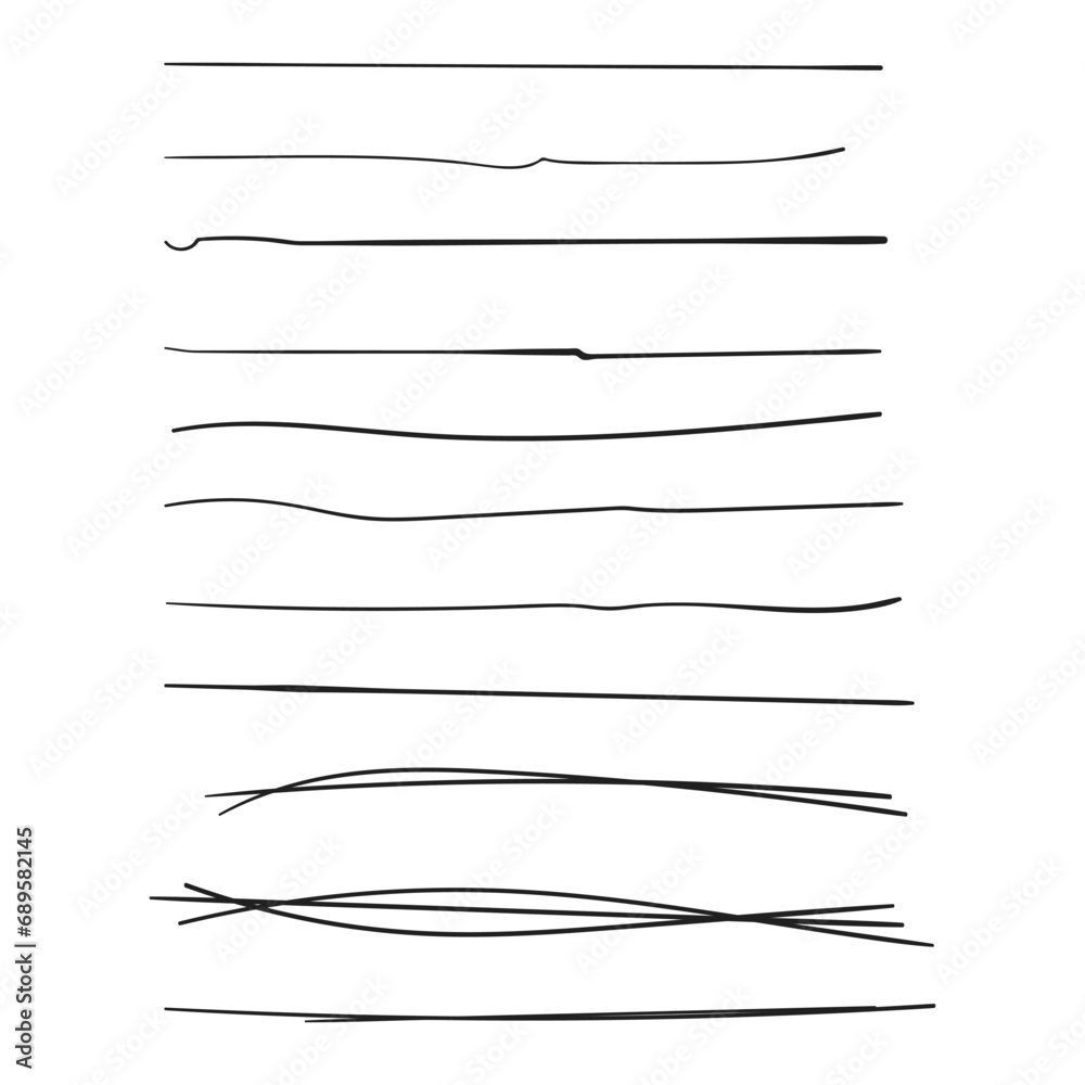 Set of hand drawn line brushes.Hand drawn lines and dividers.Doodle line borders. Set of hand drawn line brushes.Hand drawn lines and dividers.Doodle line borders.