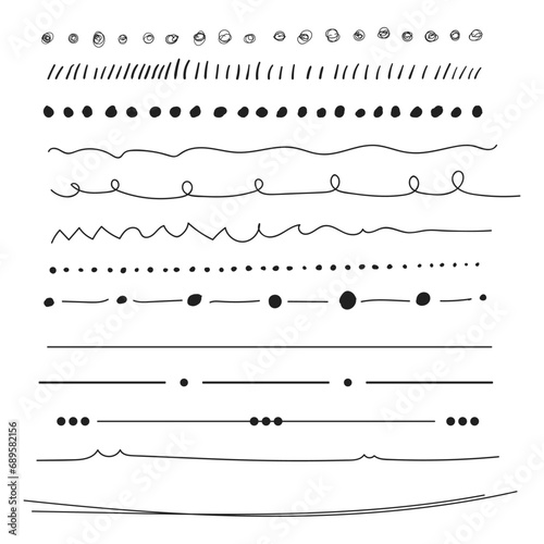 Set of hand drawn line brushes.Hand drawn lines and dividers.Doodle line borders.	