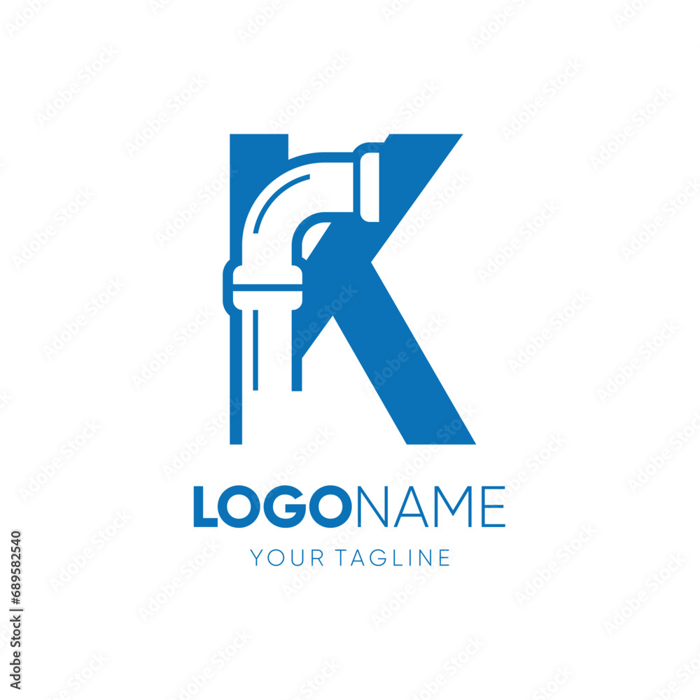 Letter K Pipe Plumbing Industrial Logo Design Vector Icon Graphic Emblem Illustration
