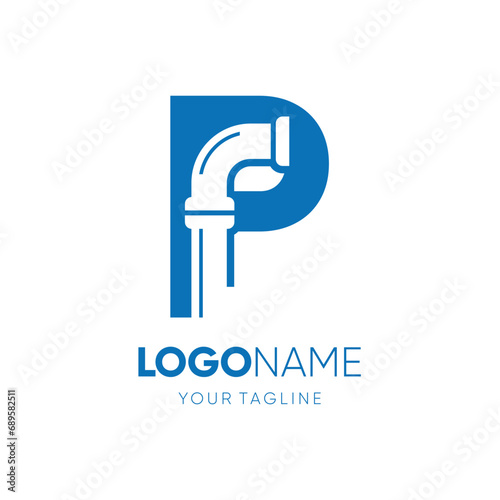 Letter P Pipe Plumbing Industrial Logo Design Vector Icon Graphic Emblem Illustration
