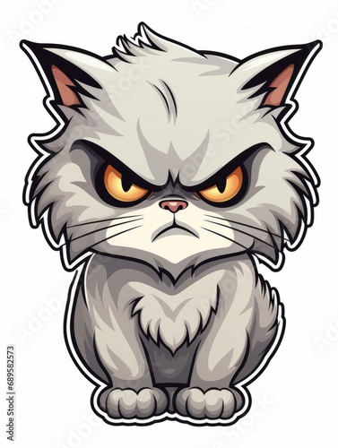 Evil grey cat sticker in cartoon style isolated isolated, AI © Vitalii But