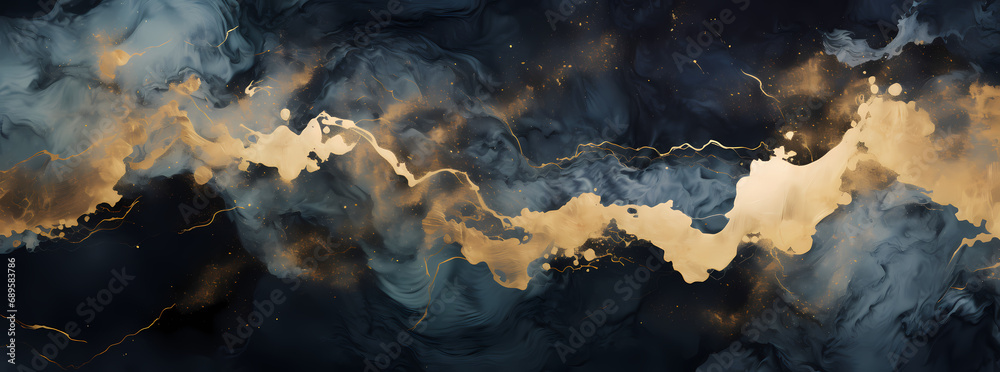 black gold paint on canvas seamless wallpaper background, in the style of organic fluid shapes, light navy and dark amber, abstraction-création, romantic moonlit seascapes, marb