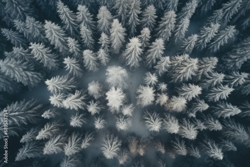 Aerial Drone Photograph of Picturesque Beautiful Landscape, Winter Forest Mountain Scenery
