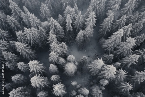 Aerial Drone Photograph of Picturesque Beautiful Landscape  Winter Forest Mountain Scenery