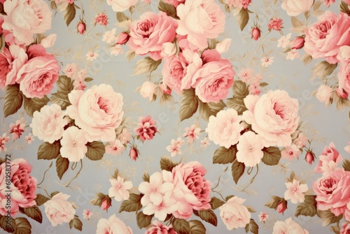 Rose floral tapestry, romantic texture background, Generative AI