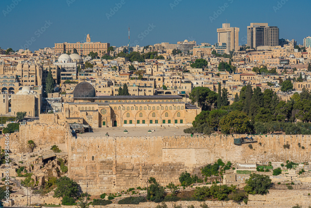 View of Al-Aqsa mosque, an Islamic landmark, on the Temple Mount, Jerusalem, Israel