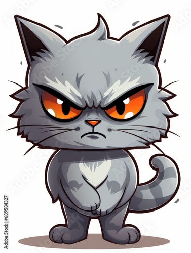 Evil grey cat sticker in cartoon style isolated isolated  AI