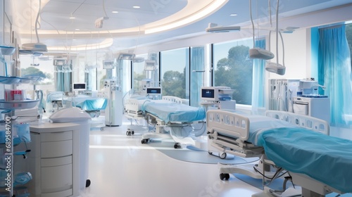 a serene image of a well-equipped hospital room  showcasing modern medical equipment  pristine beds  and a comforting ambiance