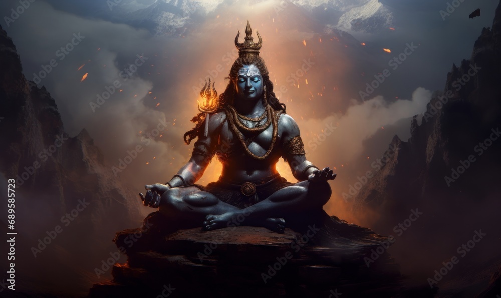 ภาพประกอบสต็อก AI Generated Image Of Hindu God Shiva, Meditating On ...