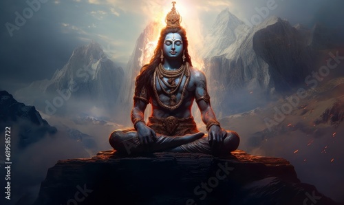 AI generated image of Hindu god Shiva  meditating on Mount Kailasa in the Himalayas  Generative AI