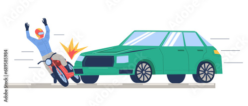 Motorcycle and car collision on road vector illustration