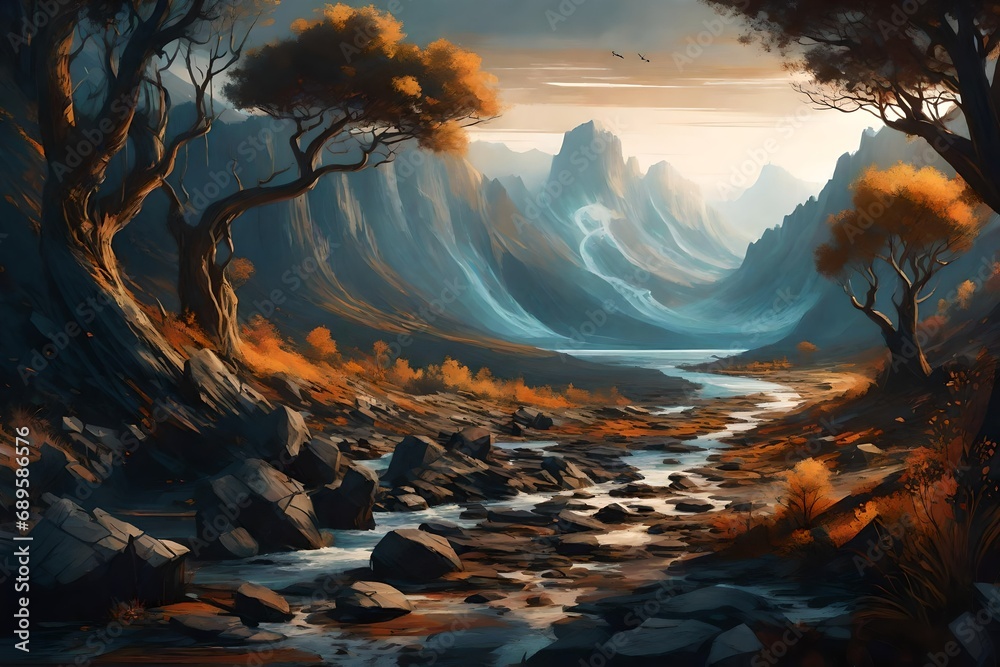 Artistic concept of painting a scary and dangerous, landscape