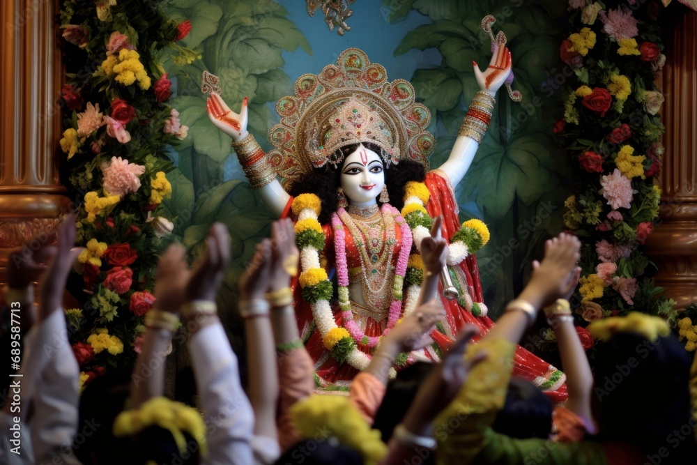 Beautiful idol of radha and krishna at iskcon vrindavan, Generative AI