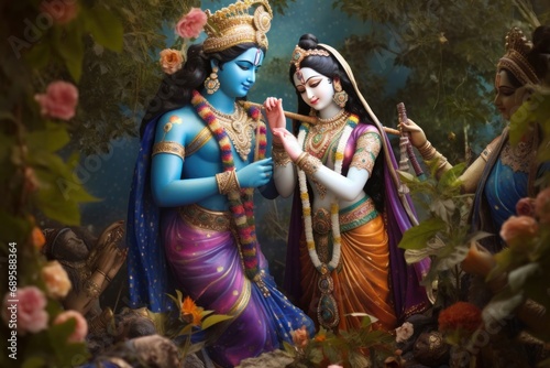 Lord Krishna with his radha  Generative AI