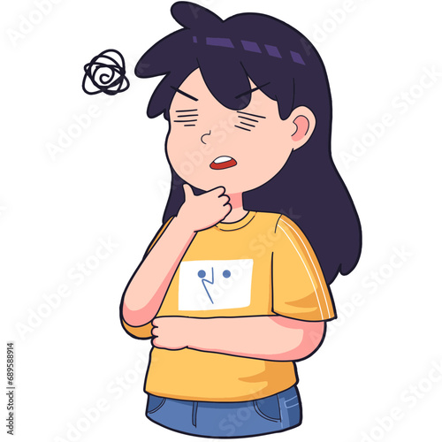 the expression of a girl who looks confused about something, cartoon expression illustration